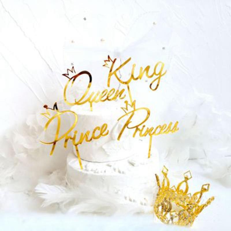 

Crown King Queen Prince Princess Acrylic Cake Topper Shiny Hand Writing Letter Cupcake Toppers Happy Birthday Party Cake Decor
