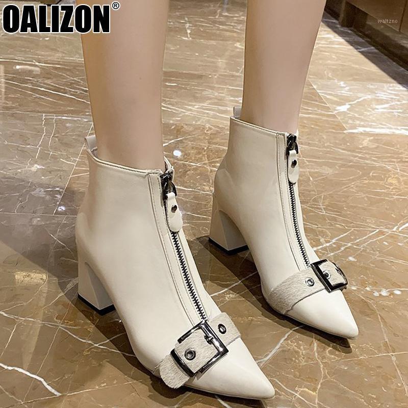 

Fashion Autumn Winter Women Bottine High Chunky Heels Lady Female Mujer Zipper Buckles Booties Botas Ankle Boots Shoes R7081, Beige