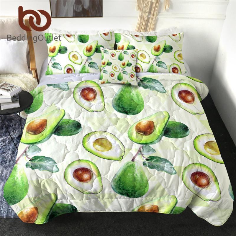 

BeddingOutlet Avocado Quilt Blanket  Fruit Bedding Throws Vivid Bed Cover Set couette Green 4-Piece Bedspreads Dropship1