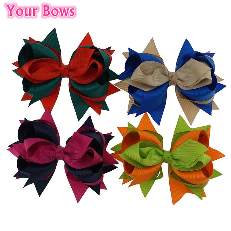 

Your Bows 1PC 5.5Inches Big Grosgrain Ribbon Hair Bows For Kids Girl Solid Hair Clips For Children Accessories, As picture