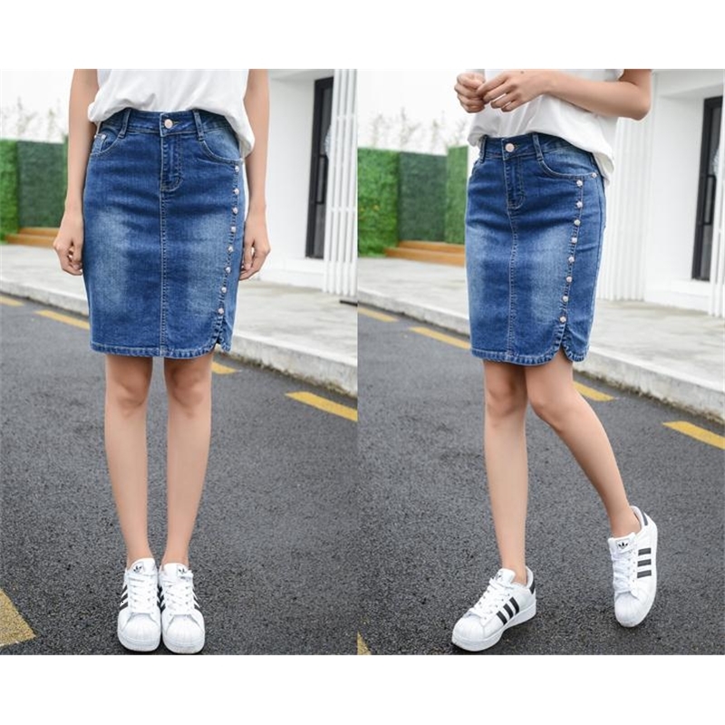 

Spring Summer Denim Stretch Was Thin Package Skirt Waist A6r0, Blue