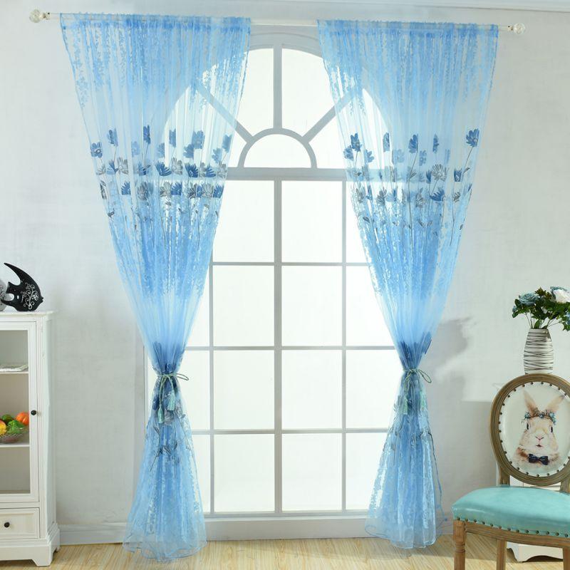 

Gesanghua Offset Curtains The Light-transmitting Screens Decorated For The Living Room Bedroom Study Modern Decor Tulle Curtains, Blue