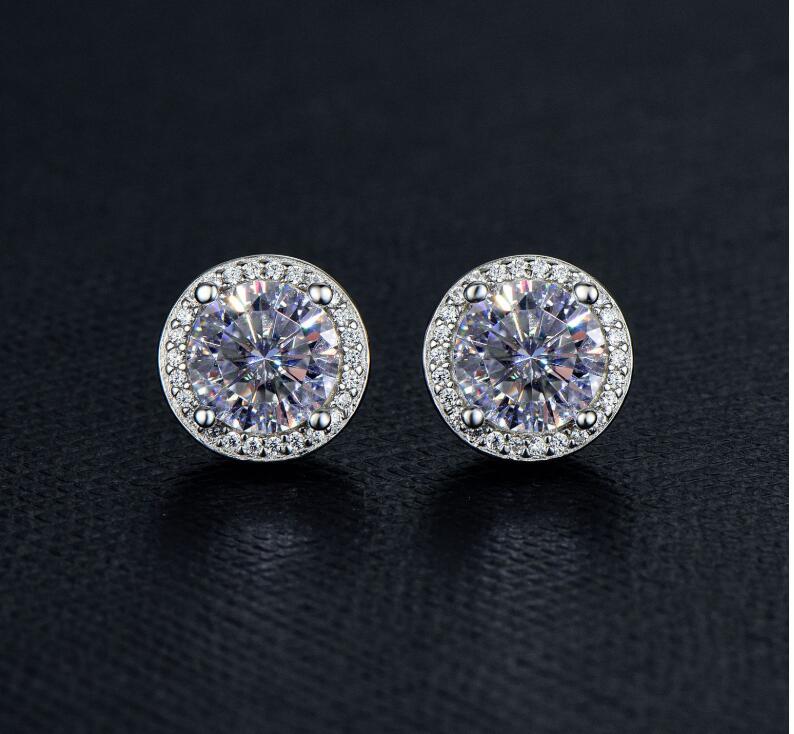

Sterling Silver S925 2CT Moissanite Diamond Earring Wedding Engagement Earrings Excellent Cut Snow Round Hip Hop