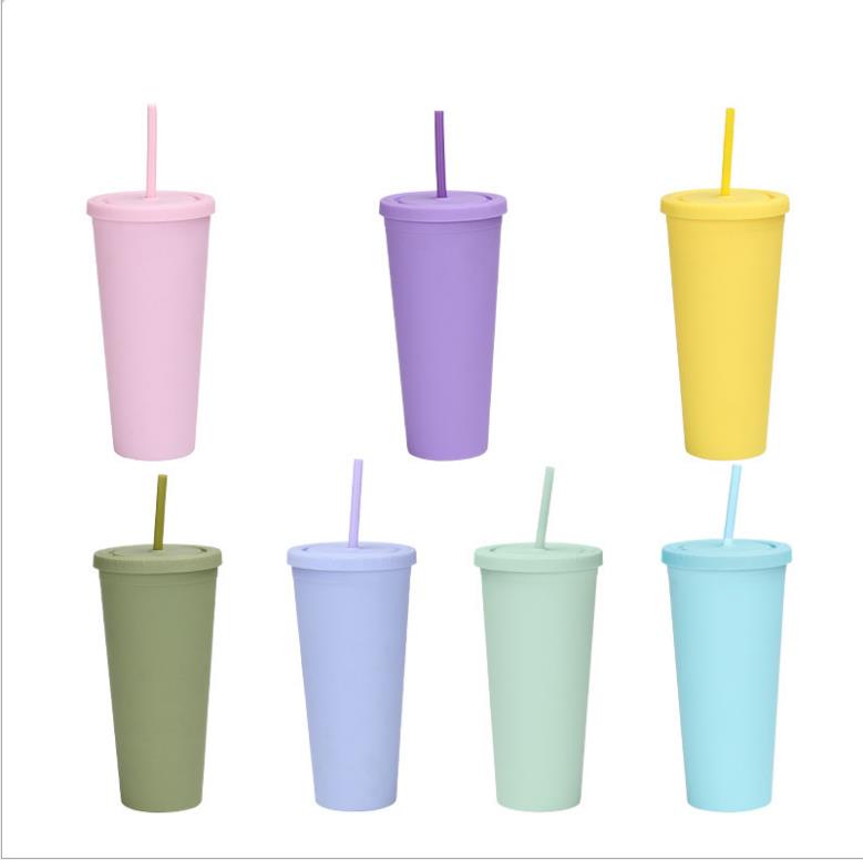 

24oz Colored Acrylic Cups 700ml plastic tumbler with Lids Straws Double Wall Matte Plastic tumbler Reusable Cup, Customize