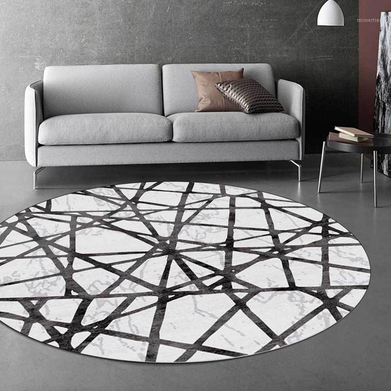 

Nordic Style Round Carpets Living Room Geometric Black Striped Marble Home Decor Area Rugs Hallway Bedroom Non-Slip Floor Mats1, Carpet1