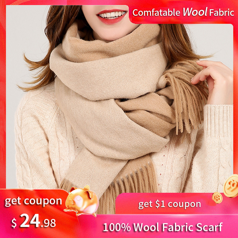 

Reversible 100% Real Handkerchief of Women 2020 Mark Echarpe Xales and Wraps Ladies Solid 305g Winter Camel Wool scarves 5527