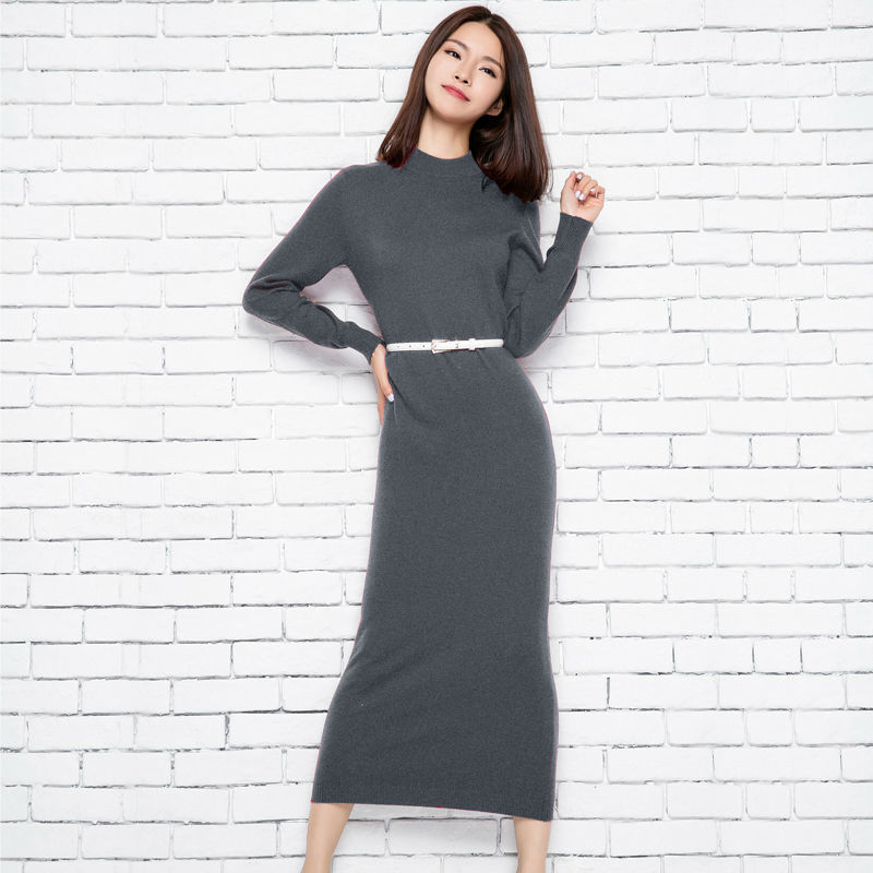 

Elegant autumn/winter dress in office 2020 fashions the female neck sweater fine mesh cashmere wool long pullovers sleeve, Green