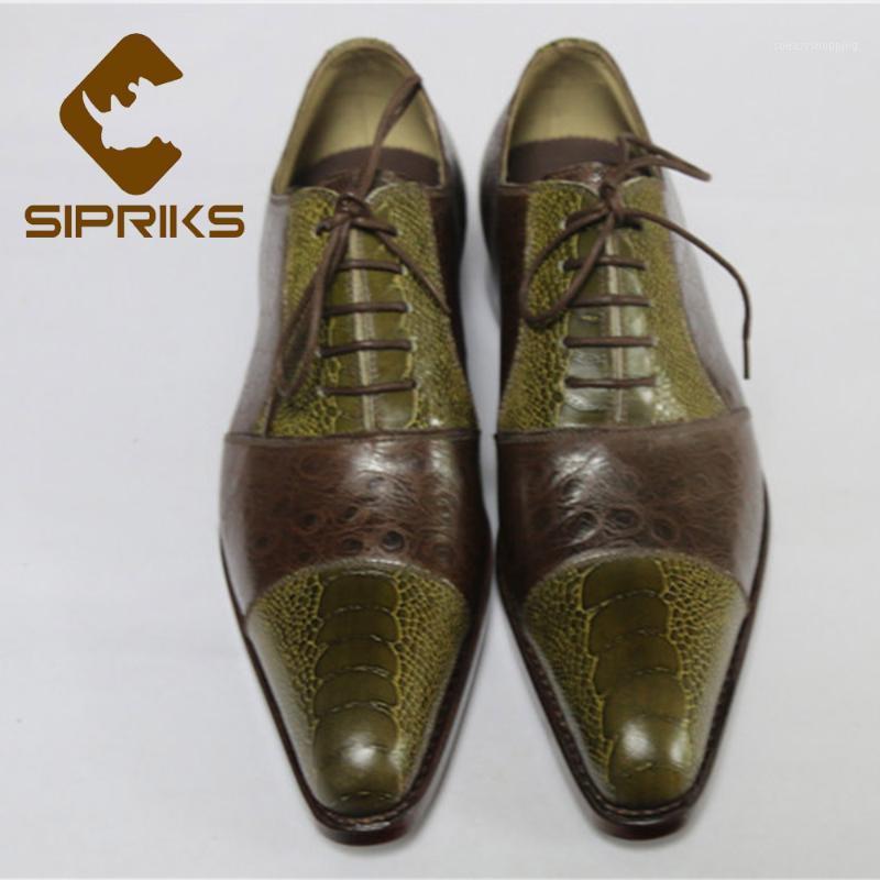 

Sipriks Men's Cap-toe Dress Shoes Oxfords Printed Ostrich Skin Business Shoes Goodyear Welted Suits Social 46 Cow Leather1, S7004