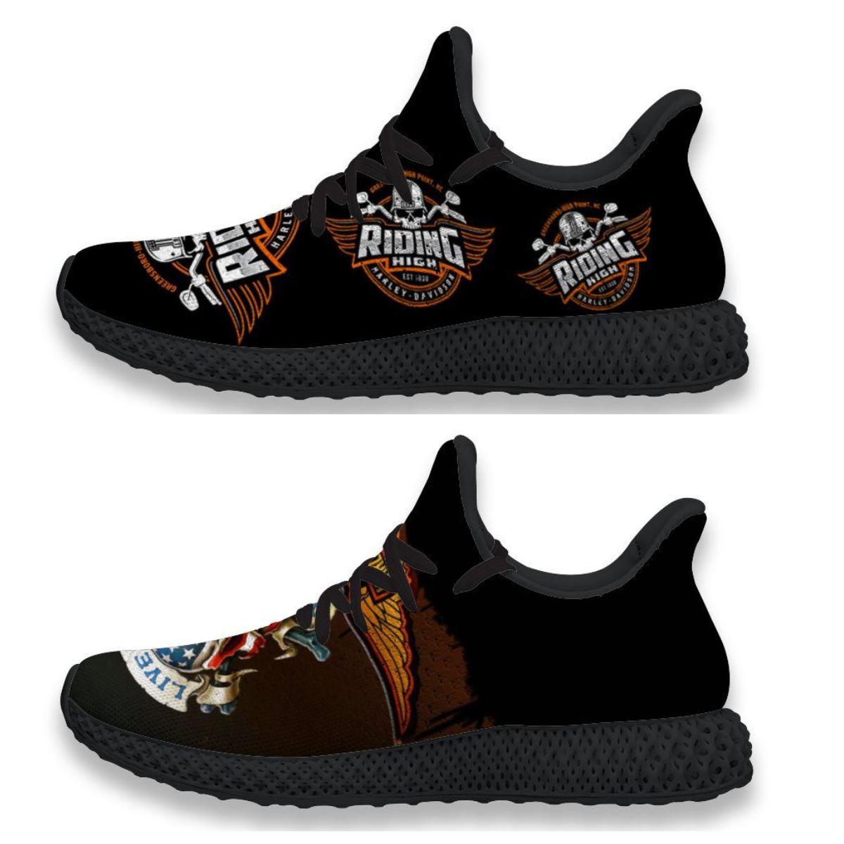 

4D running shoes Live Free or Die Harley - Davidson fun printing men's women's Rtero lightweight customized leisure outdoor sports Sneaker