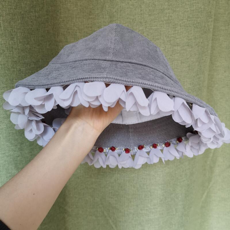 

Cute Flower Brim Bucket Cap Fashion Vintage Corduroy Soft Foldable Autumn Hat Female Travel Sun Cap Spring Pillbox Bucket Hats, As photo
