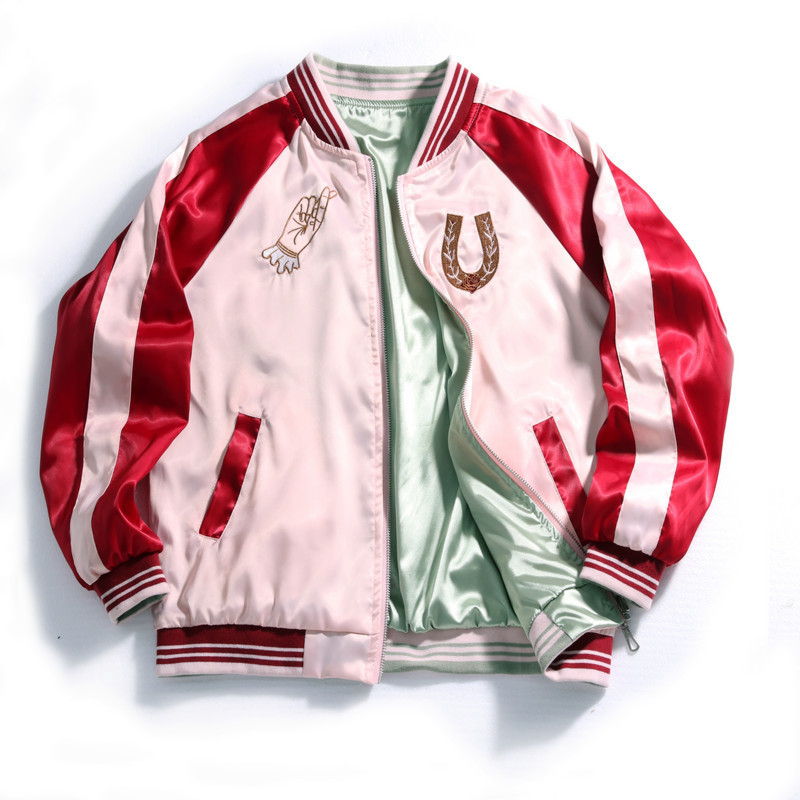 

2021 New Women Embroidered Fashion Jackets Wear Both Vintage Satin Uniform From the Cartoon Spring Loose Jacket OVIO, Red