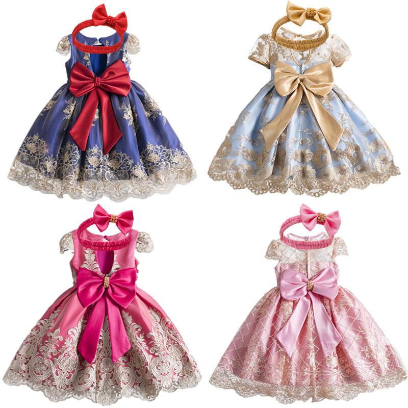 

Girl's Dresses Infant Baby Girl Dress Lace Big Bow For Girls 1Year Birthday Party Tutu Wedding Christening Gown Toddler Clothes, Red;yellow