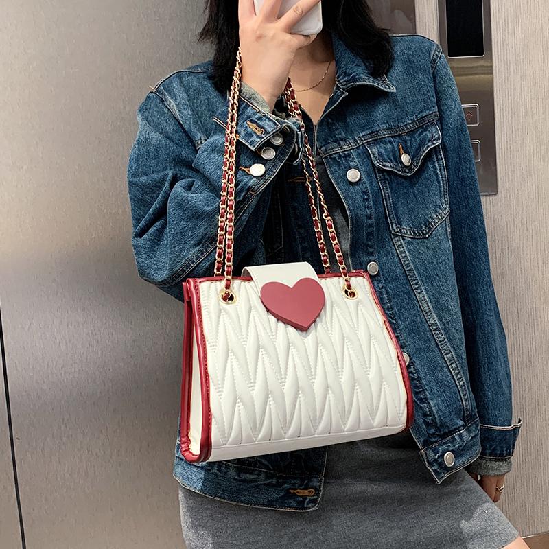 

2021 Heart-shaped Lock PU Leather Crossbody Bags For Women 2021 Sweet Chain Shoulder Handbags Female Cross Body Bag, Black