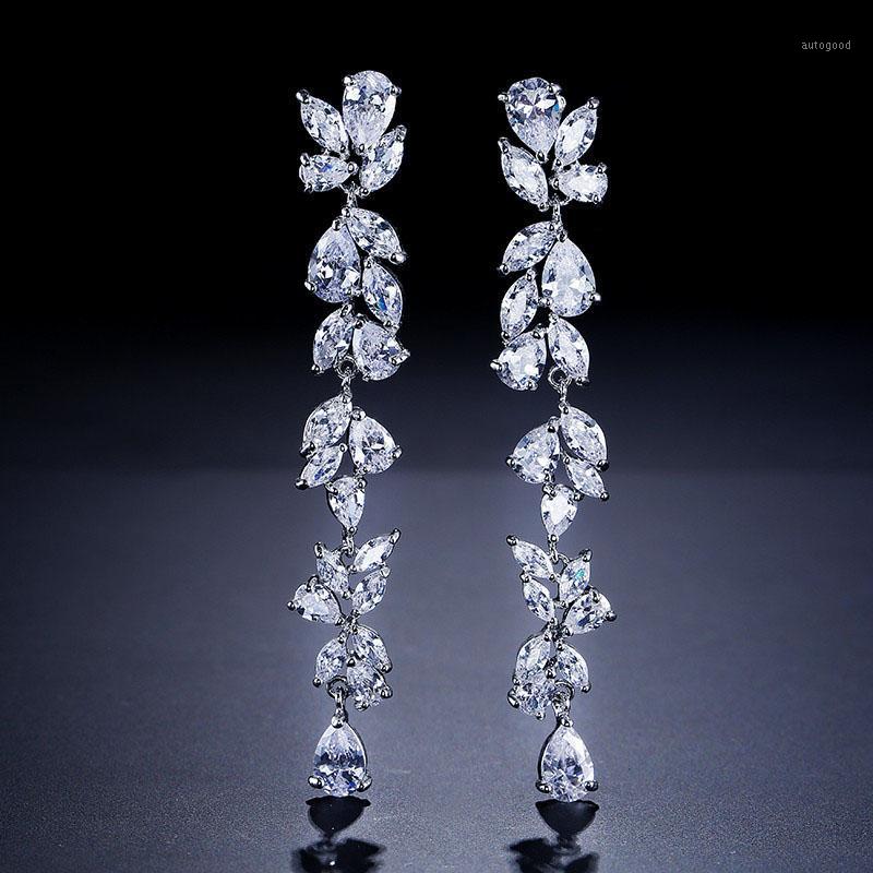 

Dangle & Chandelier SLBRIDAL Rose Gold Pave Setting Cubic Zirconia Earring Bridal Wedding CZ Earrings Girls Fashion Daily Earring1
