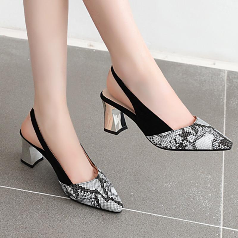 

Fanyuan women heels Size 31-48 Women Sandals Pointed Toe Snakeskin Pattern Shoes Womenn Elastic Heel Leisure Mujer Footwear, Beige