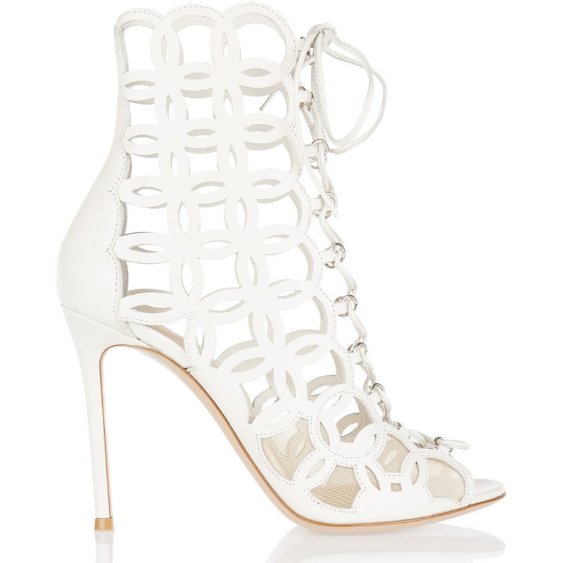 

Ladies Sculpted Flower Out Sandals of Knitted or Crocheted Stiletto High-heeled Lace to Women's Gladiator Summer Cut Ankle Boots 9t8e, White