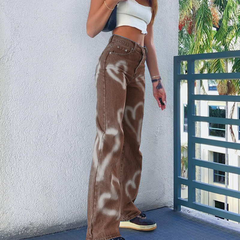 

Indie Aesthetic Brown Baggy E Girl Jeans Women Heart Print Mom Jeans For Girl Streetwear Winter 2020 Vintage Punk Straight Pant W0104, Black