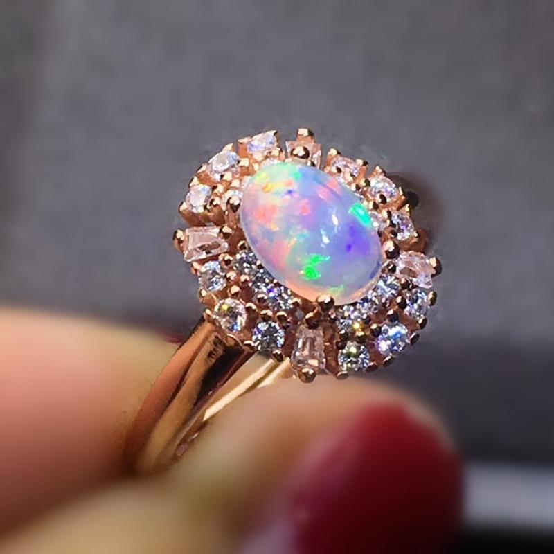 

Cluster Rings Natural Real White Opal Luxury Ring 5*7mm 0.5ct Gemstone 925 Sterling Silver Fine Jewelry J212287, Golden;silver