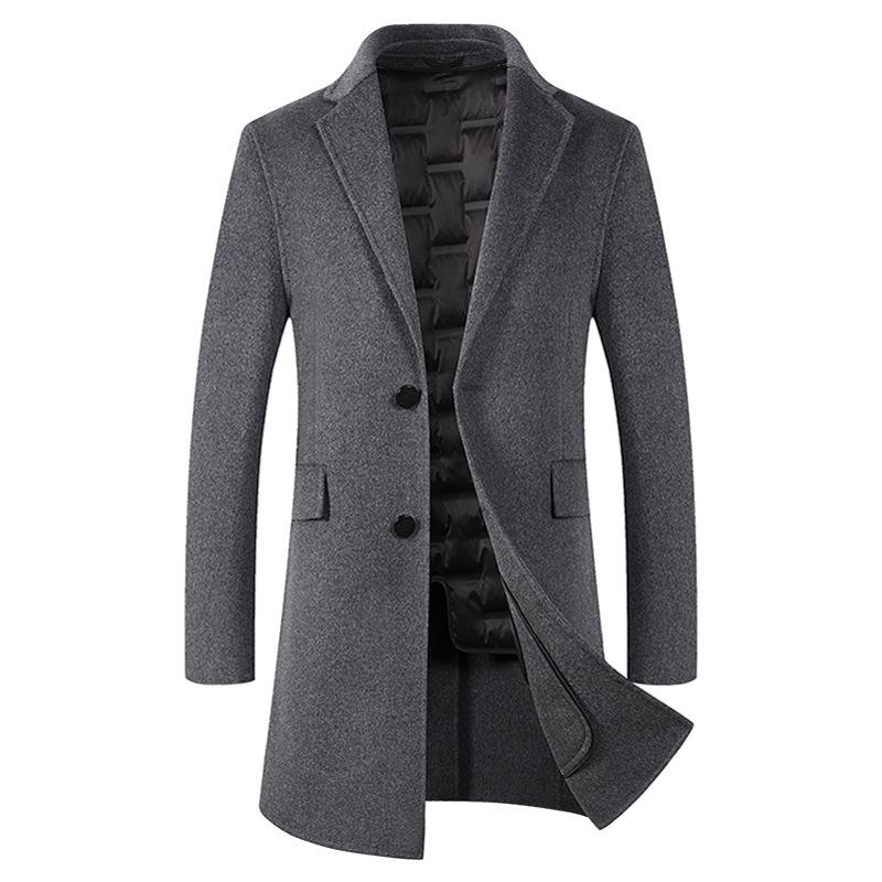 

Winter men's double-sided cashmere coat medium long down liner thickened woollen cloth large woolen coat, See chart