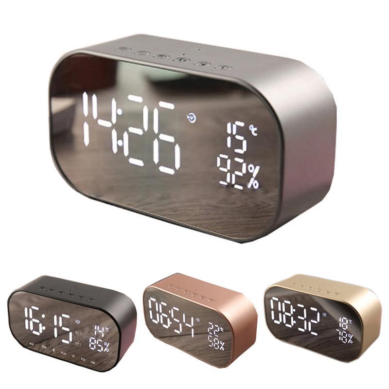 

LCD Portable Bluetooth Speaker Super Bass Wireless Stereo Speakers Support TF AUX Mirror Dual Alarm Clock For Phone Computer