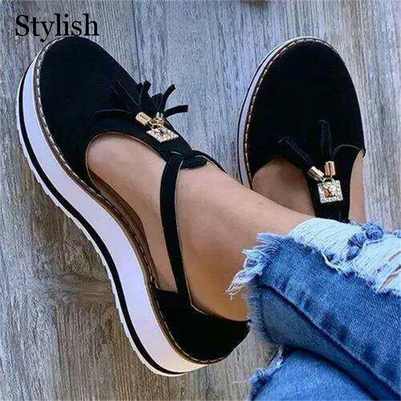 

Sandals Women's Flat Shoes Spring Summer Casual Shoes Tassel Round Toe Female Vulcanized Canvas Ladies Platform Sandals, Red