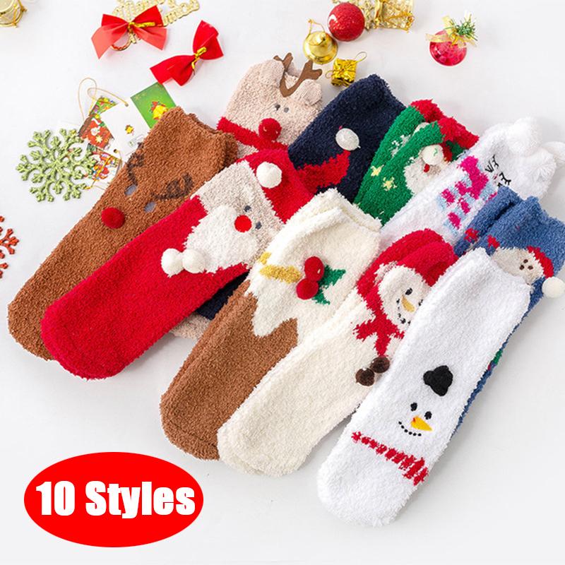 

Christmas Printed Coral Fleece Thicken Warm Fluffy Winter Floor Multicolor Socks