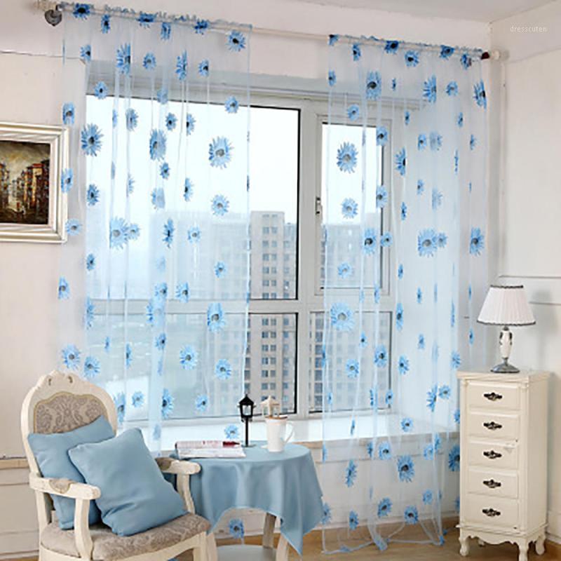 

Transparent Sunflower Balcony Window Screen Tulle Drape Sheer Living Room Bedroom Curtain Home Decoration1, White