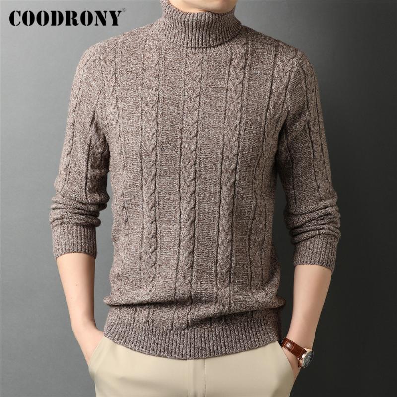 

COODRONY Brand Winter New Arrival Fashion Casual Turtleneck Sweater Slim Fit Thick Warm Wool Knitwear Pullover Men Clothes C2008, Red