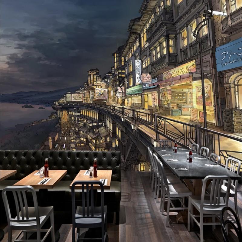 

Dropship Photo Wallpaper Hand Painted Cartoon Japanese Osaka Street Street Japanese Cuisine Background Wallpaper Custom Mural, As pic