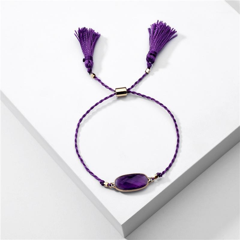 

Geometric Framed Natural Stone Purple Quartz Pull Tie Tassel Bracelet for Women1