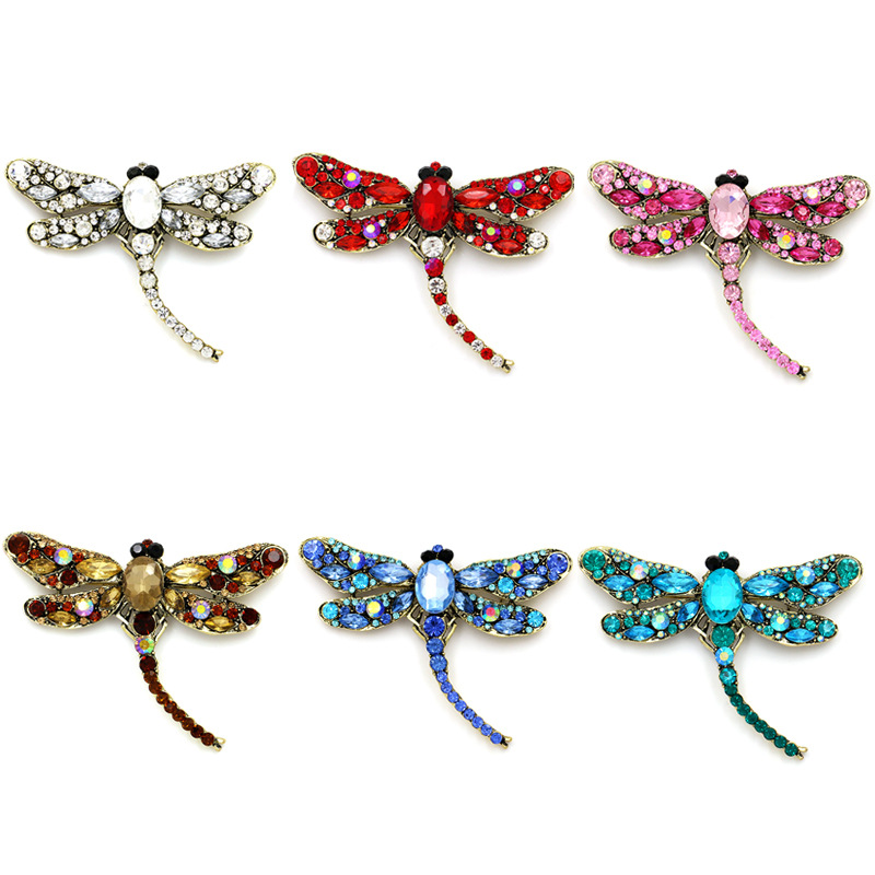 

European and American High-grade Diamond Dragonfly Brooch Electroplating Alloy Retro Animal Brooch Women's Clothing Accessories Pin Batch