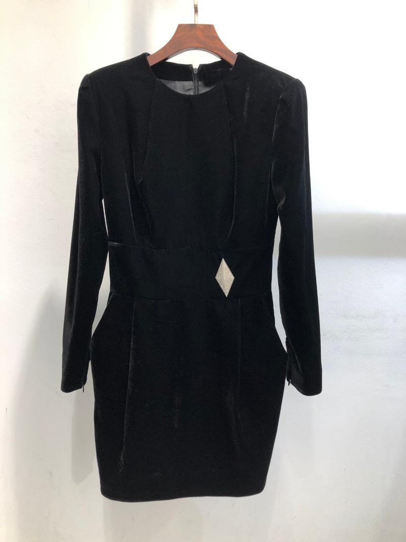 

2020FW Fashion Women Luxury Velvet Long Sleeve High Quality Dresses For Ladies Rmsx 11.28, Black
