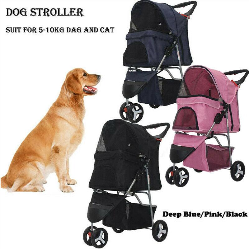 

Pet Stroller Cat Dog 3 Wheel Jog Folding Lightweight Travel Breathable Carrier