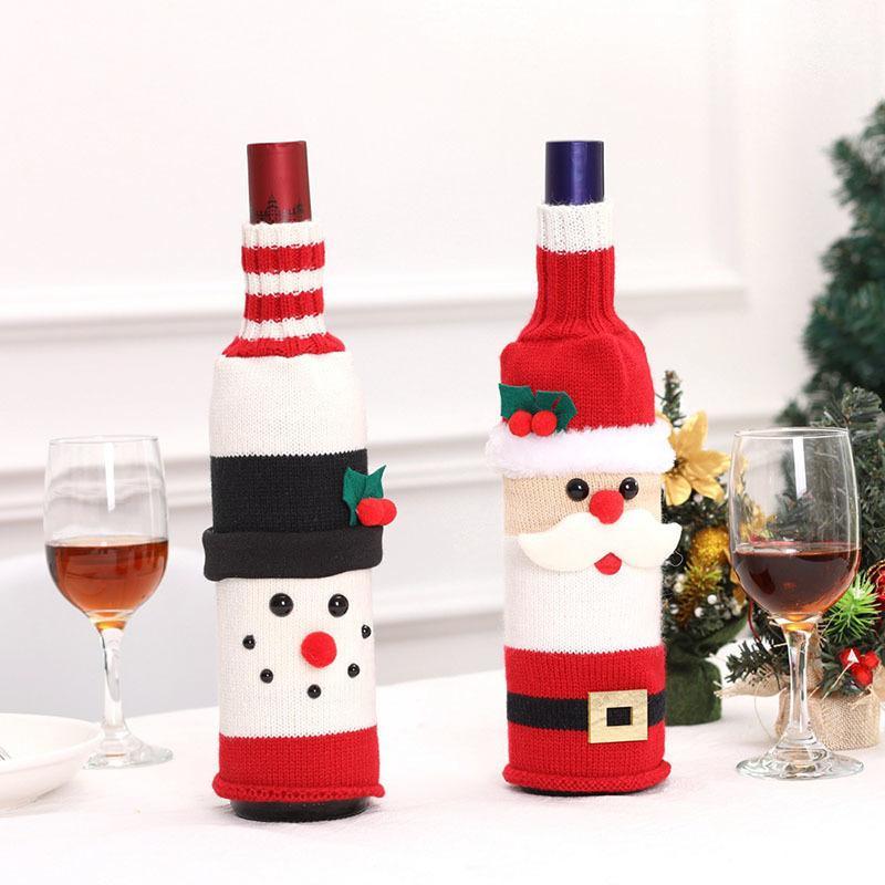 

1Pcs Christmas Wine Bottle Decor Set Santa Claus Snowman Bottle Cover Clothes Kitchen Decoration For New Year Xmas Dinner Party1
