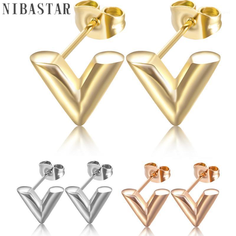 

Stud Fashion Trend Earrings Simple Metal Style Letter V Shape Stainless Steel Not Allergic Three Colors Earring For Women Gift1