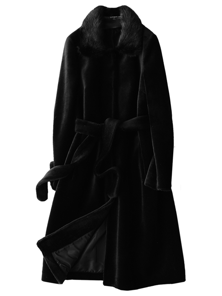 

Women's Natural Coat, Long Winter Mink Collar, Sheep Cut, 100% Woolen Jacket, 2020, Woman's Cloak, N2wh, Black one
