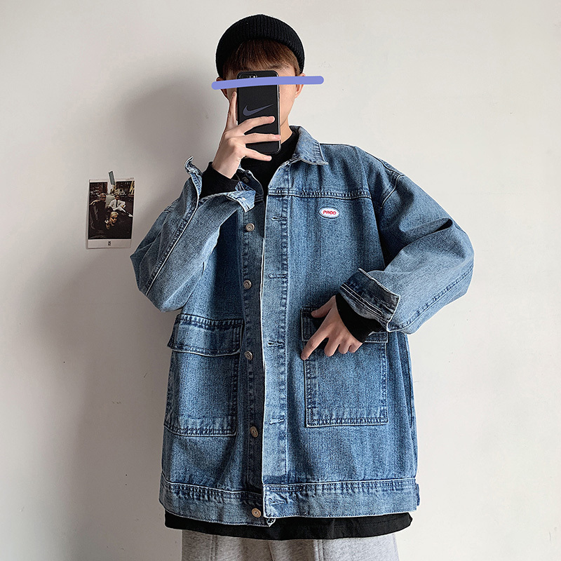 

Spring Thin Lapel Tops Denim Men's Big 5xl Size Jean Jacket Rfrk, Dark grey
