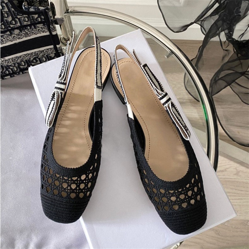 

2022 Top-Quality Women sandal Designer Sandals Flat heel Cotton electric embroidery mesh surface Genuine leather Leisure shoes, Khaki