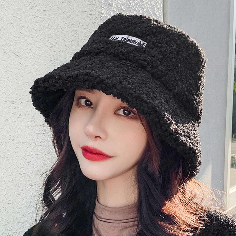 

Autumn Winter Lambswool Faux Fur Bucket Hat Bob Women Korean Warm Soft Cap Ladies Thick Velvet Panama Girl Outdoor Fisherman Hat, Bg