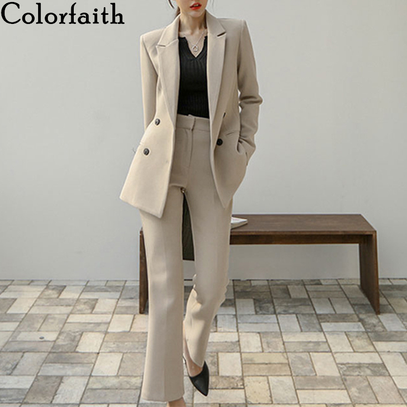 Colorfaith New Autumn Winter Women's Sets 2 Piece Matching Wide Leg Pants Casual High Waist Elegant Office Lady Suit WS2024 201119Z