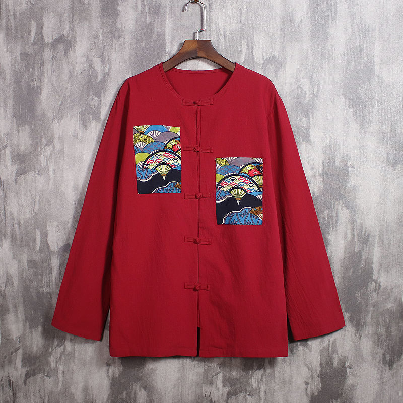 

2021 New Chinese Style Shirts Men's Cotton Linen Graphic Printed Casual Oversize Male Shirt Clothing 0gg3, Black