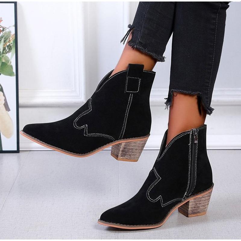 

Dropshipping 2020 Women Boots Shoes Female Chunky Heels Ankle Boots Ladies Zipper Platform Sewing Shoes Autumn New Fashion, Wine red