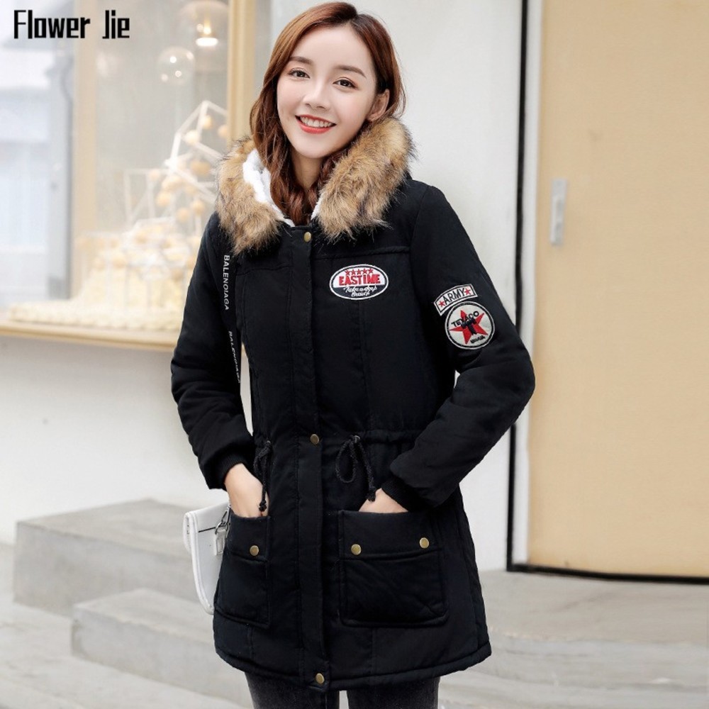 

Winter Parka Women 2020 New Hooded Slim Cotton Overcoat Black Long Parkas Plus Size Warm Coat Female Thick Jacket Womens, Khaki
