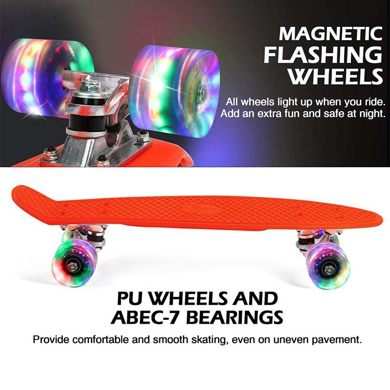 

22inch Mini Cruiser Skateboard Children Scooter Non-slip Fish Board Longboard Skate Boards Flashing Wheels Durable Penny Board, Red