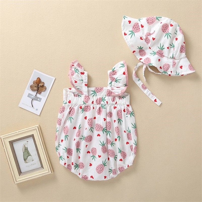 

Summer Newborn Baby Girls Pineapple Rompers Flare Sleeve Bodysuit Jumpsuit With Hat Set 2pcs 201216