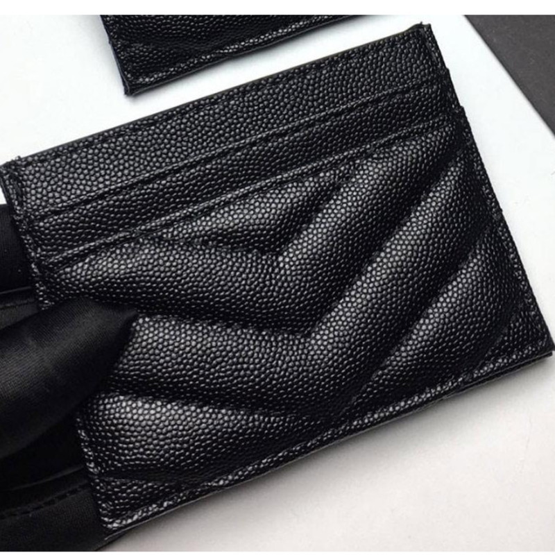 

2020 New Woman Luxurys Designers Fashion Caviar Woman Mini Pure Color Genuine Leather Pebble Texture Black Wallet Card Holders Bags With Box, Cloth