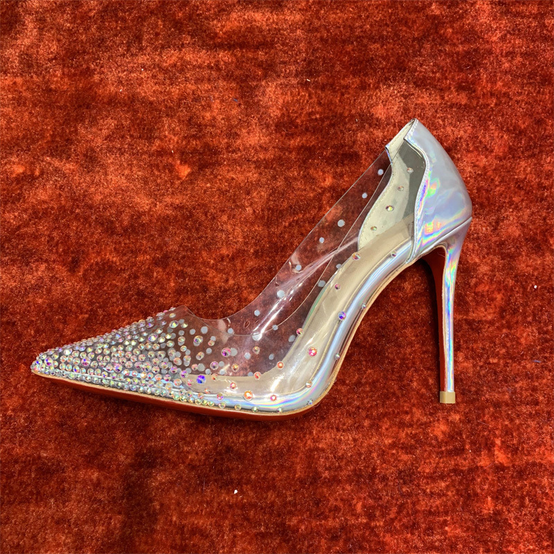 

2020 Autumn sweet girl gigh geels crystal pvc transparent only banquet wedding model women's shoes 3OK3, 8.5cm
