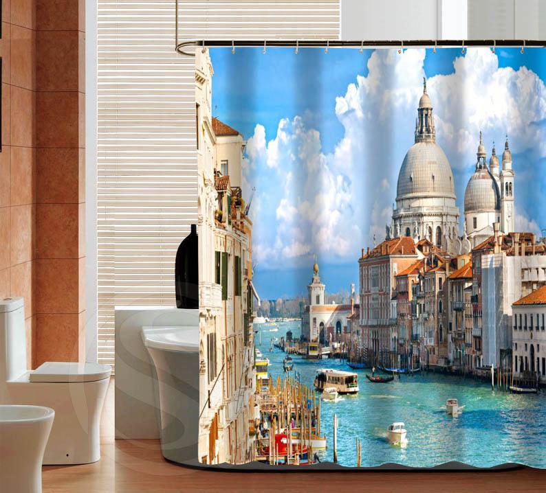 

Latest Fashion Venice Boat Custom Shower Curtain Polyester Fabric Printing Bathroom Curtain Waterproof With Hook Bath