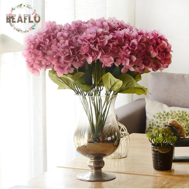 

1Bunch European Artifical Flowers 5 Heads Fake Iceland Hydrangea Bouquet Wedding Party Home Decorative 5 Colors, Pink