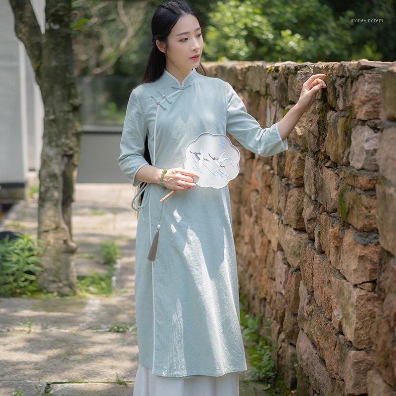 

Modern hanfu New Chinese traditional clothing Chinese improved cheongsam Literary retro dress Elegant woman Zen Linen dress1